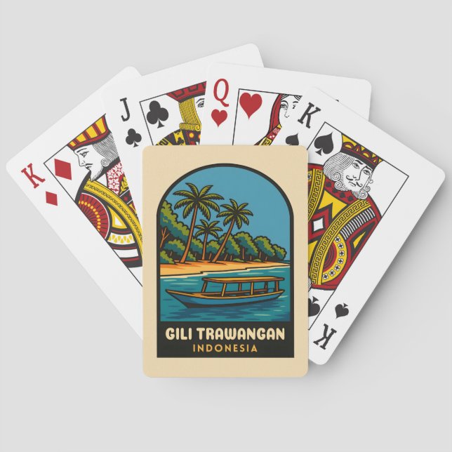 Retro Vintage Travel Gili Trawangan Indonesia Playing Cards (Back)