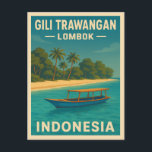 Retro Vintage Travel Gili Trawangan Indonesia Postcard<br><div class="desc">Drift into island paradise with this vintage travel-inspired postcard featuring Gili Trawangan. With retro tones and tropical charm,  it captures the laid-back vibes and turquoise waters of Indonesia’s favourite escape. Perfect for beach lovers and wanderlusters chasing that timeless island dream.</div>