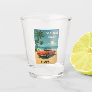 Retro Vintage Travel Hawaii Waikiki Beach   Shot Glass