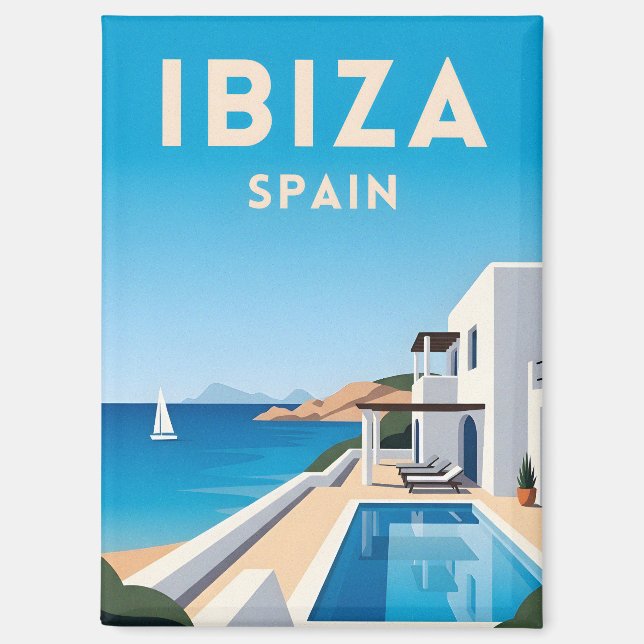 Retro Vintage Travel Ibiza Spain Seaside Landscape Magnet (Front)
