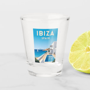 Retro Vintage Travel Ibiza Spain Seaside Landscape Shot Glass