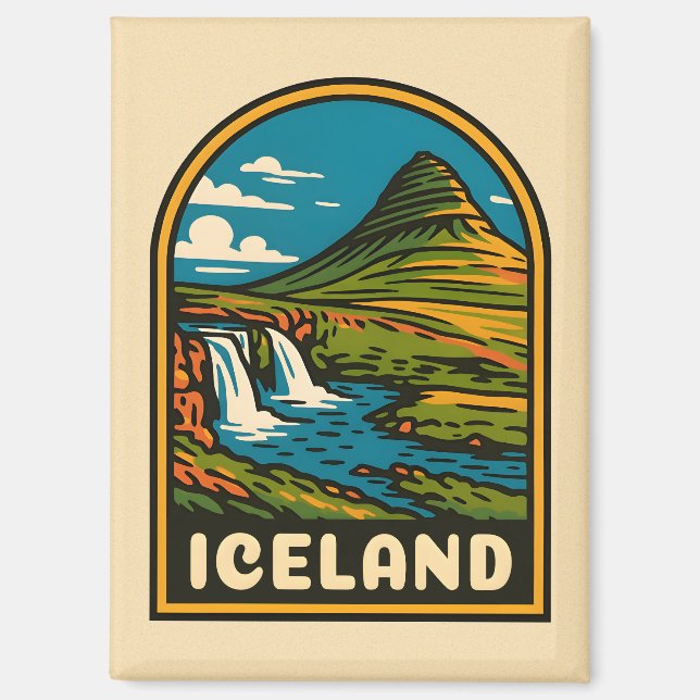 Retro Vintage Travel Iceland Nature Landscape Magnet (Front)