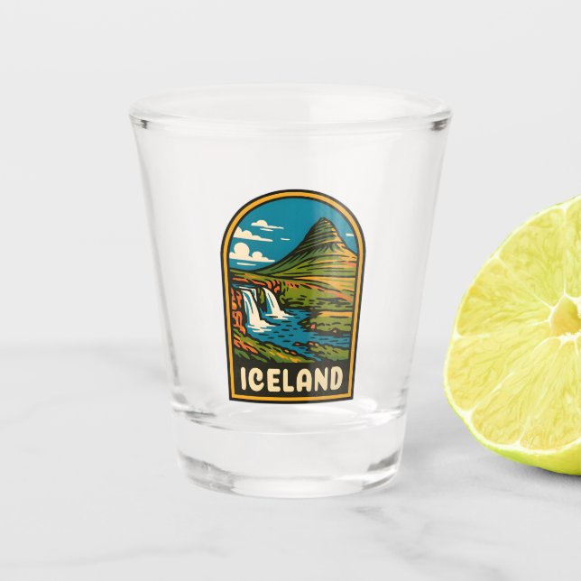 Retro Vintage Travel Iceland Nature Landscape Shot Glass (Front)