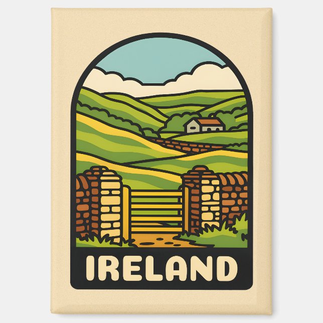 Retro Vintage Travel Ireland Countryside Scenic Magnet (Front)