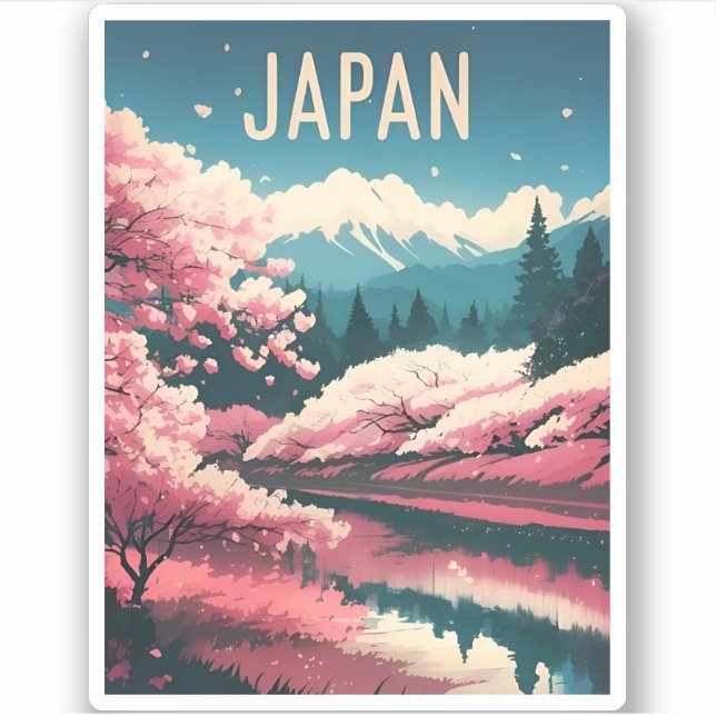 Retro Vintage Travel Japan Sakura Cherry Blossom (Front)
