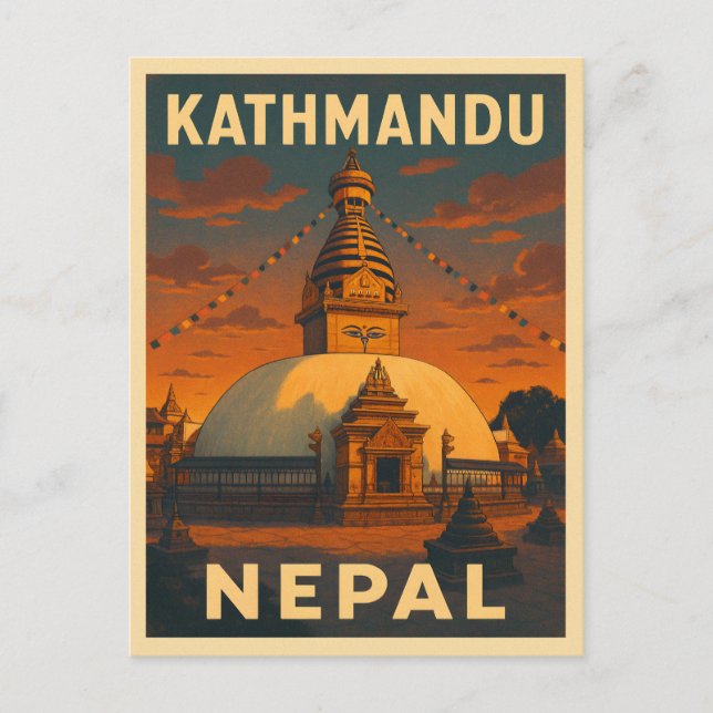 Retro Vintage Travel Kathmandu Nepal Temple Scenic Postcard (Front)