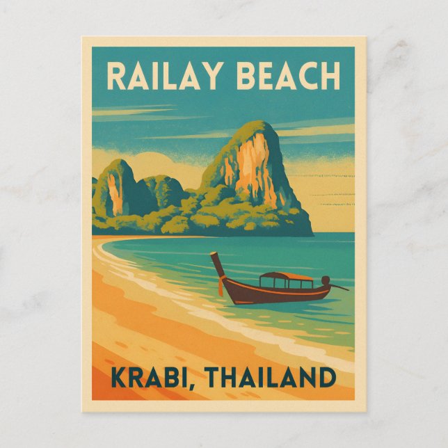 Retro Vintage Travel Krabi Thailand Railay Beach Postcard (Front)