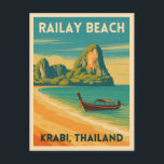 Retro Vintage Travel Krabi Thailand Railay Beach Postcard<br><div class="desc">Experience the idyllic shores of Railay Beach in Krabi,  Thailand,  with this vintage travel-inspired postcard. Featuring its iconic limestone cliffs,  swaying palms,  and turquoise waters in classic retro styling,  this piece is perfect for globetrotters,  beach lovers,  and fans of vintage travel aesthetics.</div>