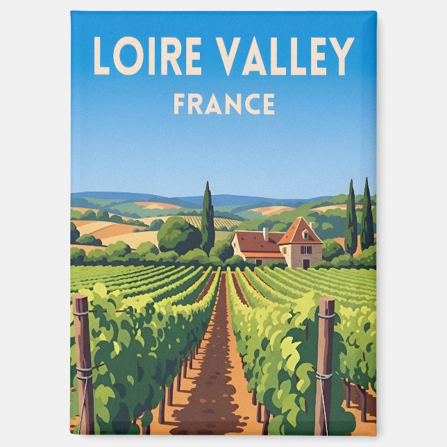 Retro Vintage Travel Loire Valley France Vineyard Magnet (Front)