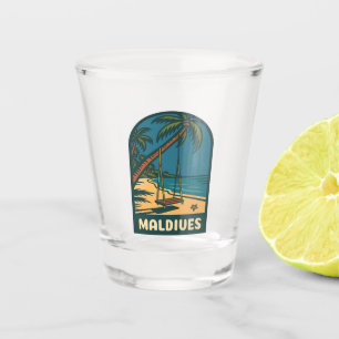Retro Vintage Travel Maldives Island Beach Scenic Shot Glass