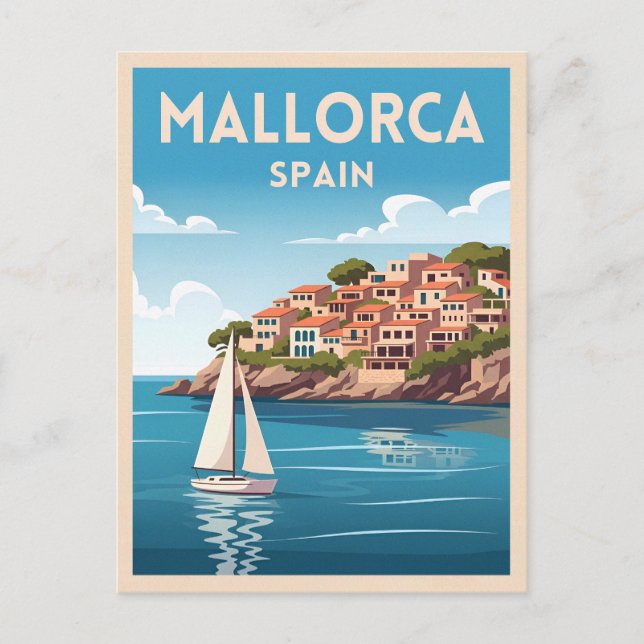 Retro Vintage Travel Mallorca Spain Seaside Postcard (Front)