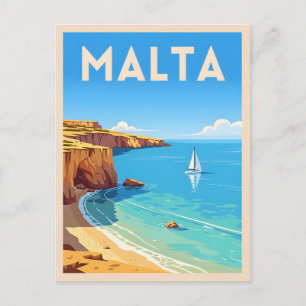 Retro Vintage Travel Malta Seaside Landscape Postcard