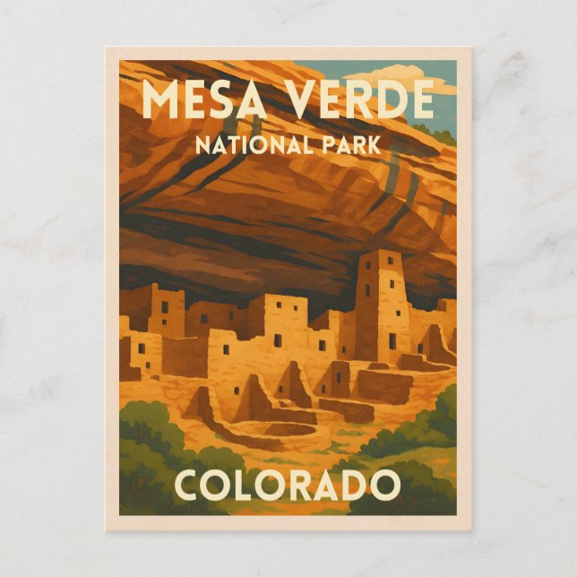 Retro Vintage Travel Mesa Verde National Park Postcard (Front)