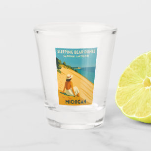Retro Vintage Travel Michigan Sleeping Bear Dunes Shot Glass