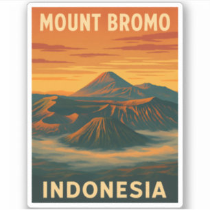 Retro Vintage Travel Mount Bromo Indonesia Volcano