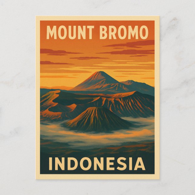 Retro Vintage Travel Mount Bromo Indonesia Volcano Postcard (Front)