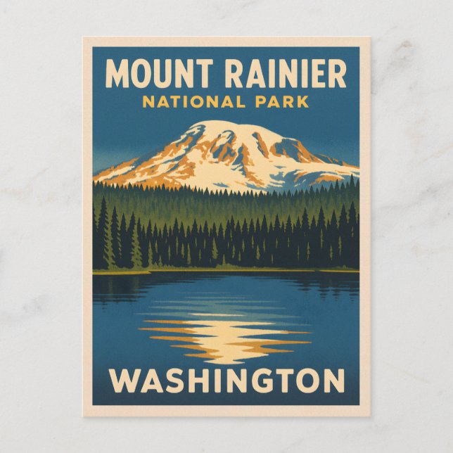 Retro Vintage Travel Mount Rainier National Park Postcard (Front)