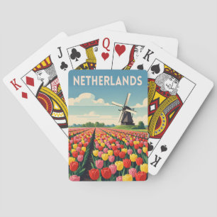 Retro Vintage Travel Netherlands Tulips Landscape Playing Cards