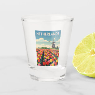 Retro Vintage Travel Netherlands Tulips Landscape Shot Glass