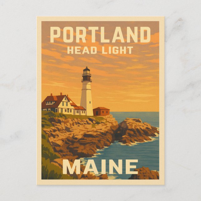 Retro Vintage Travel Portland Maine Lighthouse Postcard (Front)