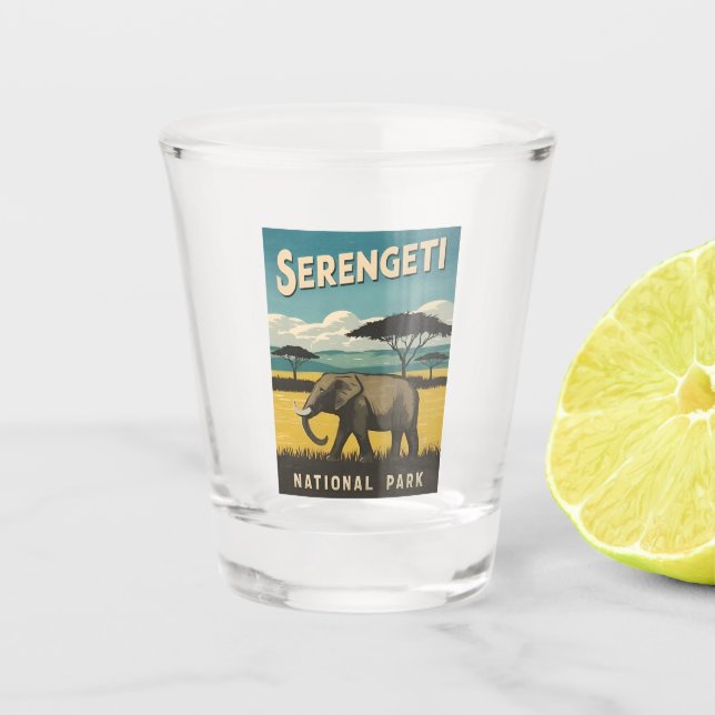 Retro Vintage Travel Serengeti National Park Shot Glass (Front)