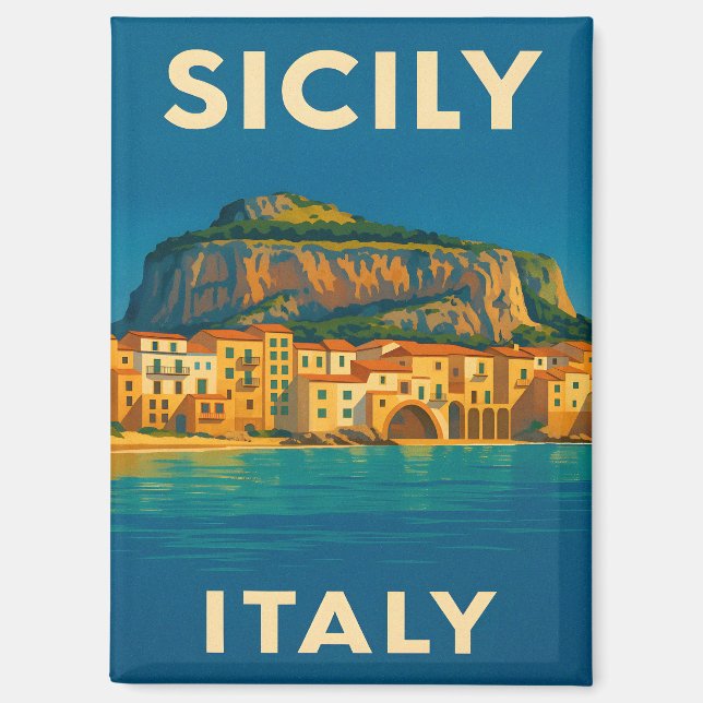 Retro Vintage Travel Sicily Italy Coastal Scenic Magnet (Front)