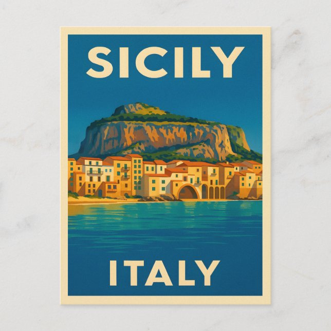 Retro Vintage Travel Sicily Italy Coastal Scenic Postcard (Front)