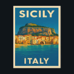 Retro Vintage Travel Sicily Italy Coastal Scenic Postcard<br><div class="desc">Experience the warmth and charm of southern Italy with this retro travel-inspired postcard featuring the island of Sicily. Infused with nostalgic vibes and vintage charm,  this piece is perfect for Italophiles,  wanderers,  and fans of retro travel aesthetics.</div>