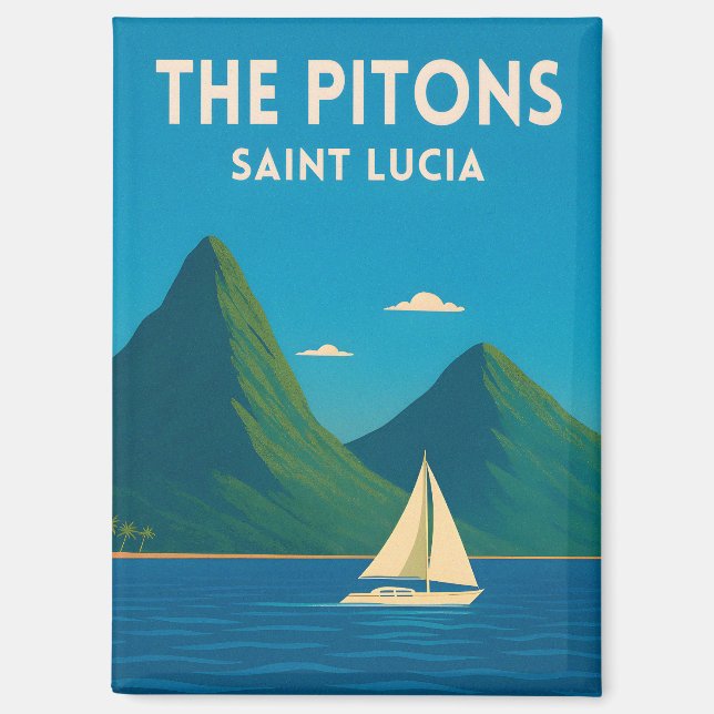 Retro Vintage Travel St Lucia Pitons Caribbean Magnet (Front)