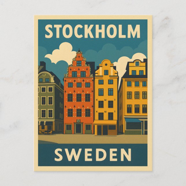 Retro Vintage Travel Stockholm Sweden Old Town Postcard (Front)