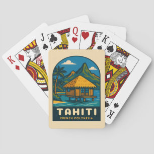Retro Vintage Travel Tahiti French Polynesia Beach Playing Cards