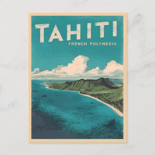 Retro Vintage Travel Tahiti French Polynesia Beach Postcard (Front)