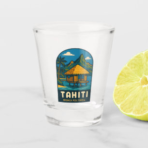 Retro Vintage Travel Tahiti French Polynesia Beach Shot Glass