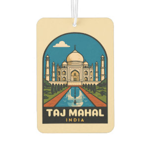 Retro Vintage Travel Taj Mahal India Illustration Car Air Freshener