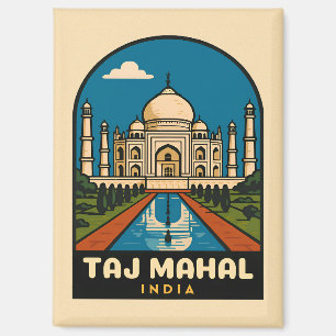 Retro Vintage Travel Taj Mahal India Illustration Magnet