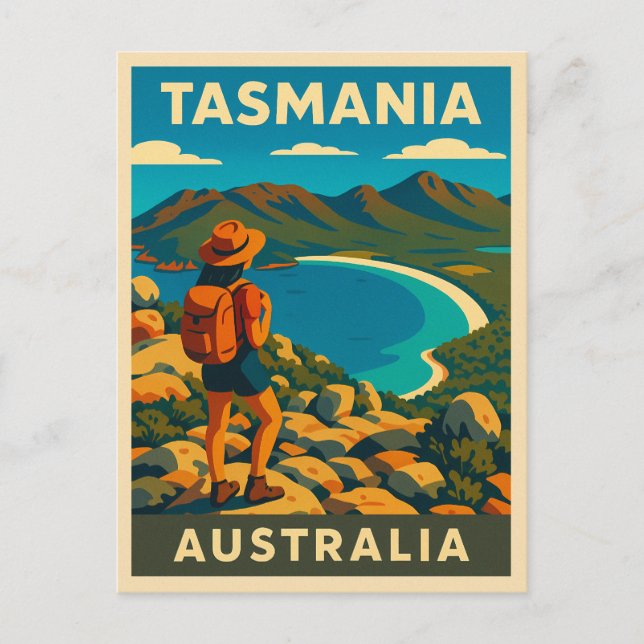 Retro Vintage Travel Tasmania Australia Landscape Postcard (Front)