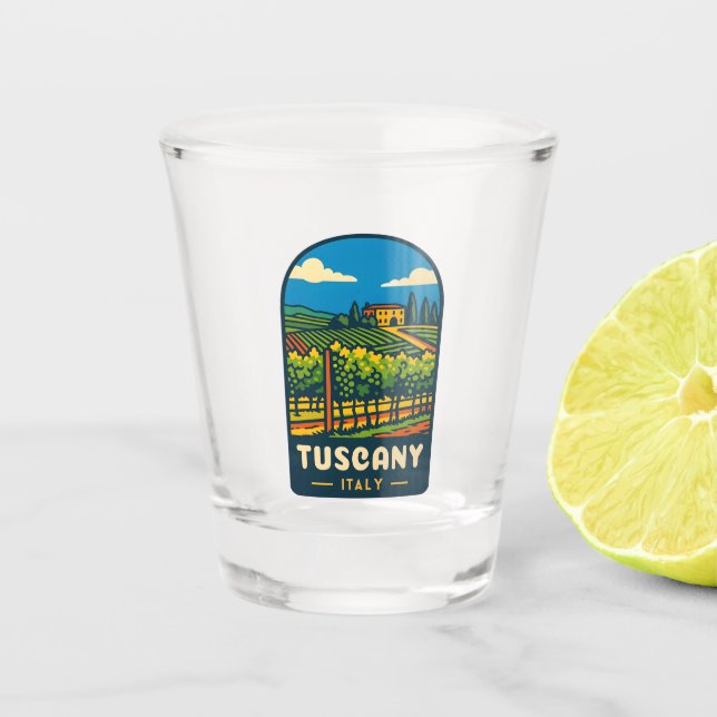 Retro Vintage Travel Tuscany Italy Vineyard  Shot Glass (Front)