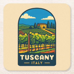 Retro Vintage Travel Tuscany Italy Vineyard  Square Paper Coaster