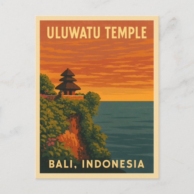 Retro Vintage Travel Uluwatu Temple Bali Seaside Postcard (Front)