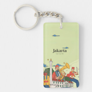 retro vintage travel vacation Jakarta Indonesia Key Ring