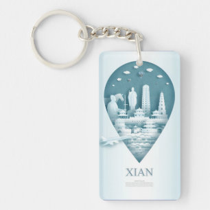 retro vintage travel vacation Xian China Key Ring