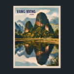 Retro Vintage Travel Vang Vieng Laos Landscape Postcard<br><div class="desc">Experience the timeless allure of Vang Vieng,  Laos with this vintage travel-inspired postcard. Featuring lush limestone mountain landscapes,  this piece captures Laos' most scenic destination in a retro aesthetic reminiscent of classic travel posters from yesteryear.</div>