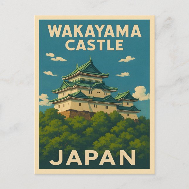 Retro Vintage Travel Wakayama Castle Japan Postcard (Front)
