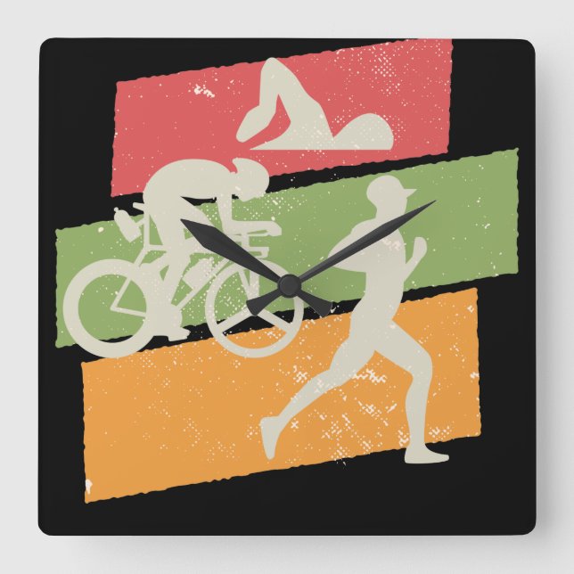 Retro vintage Triathlon Square Wall Clock (Front)