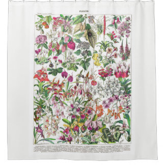 Retro vintage tropical flowers botanical shower curtain