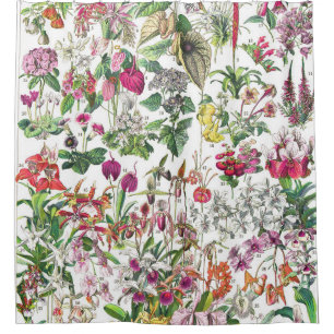 Retro vintage tropical flowers botanical shower curtain