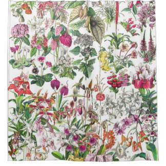 Retro vintage tropical flowers botanical shower curtain