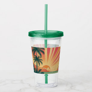 Retro/vintage tropical/Hawaiian sunset Acrylic Tumbler