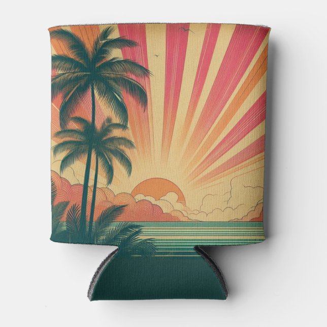 Retro/vintage tropical/Hawaiian sunset  Can Cooler (Front)
