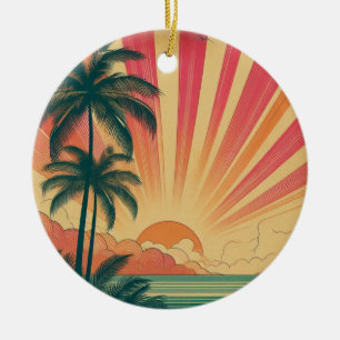 Retro/vintage tropical/Hawaiian sunset  Ceramic Tree Decoration